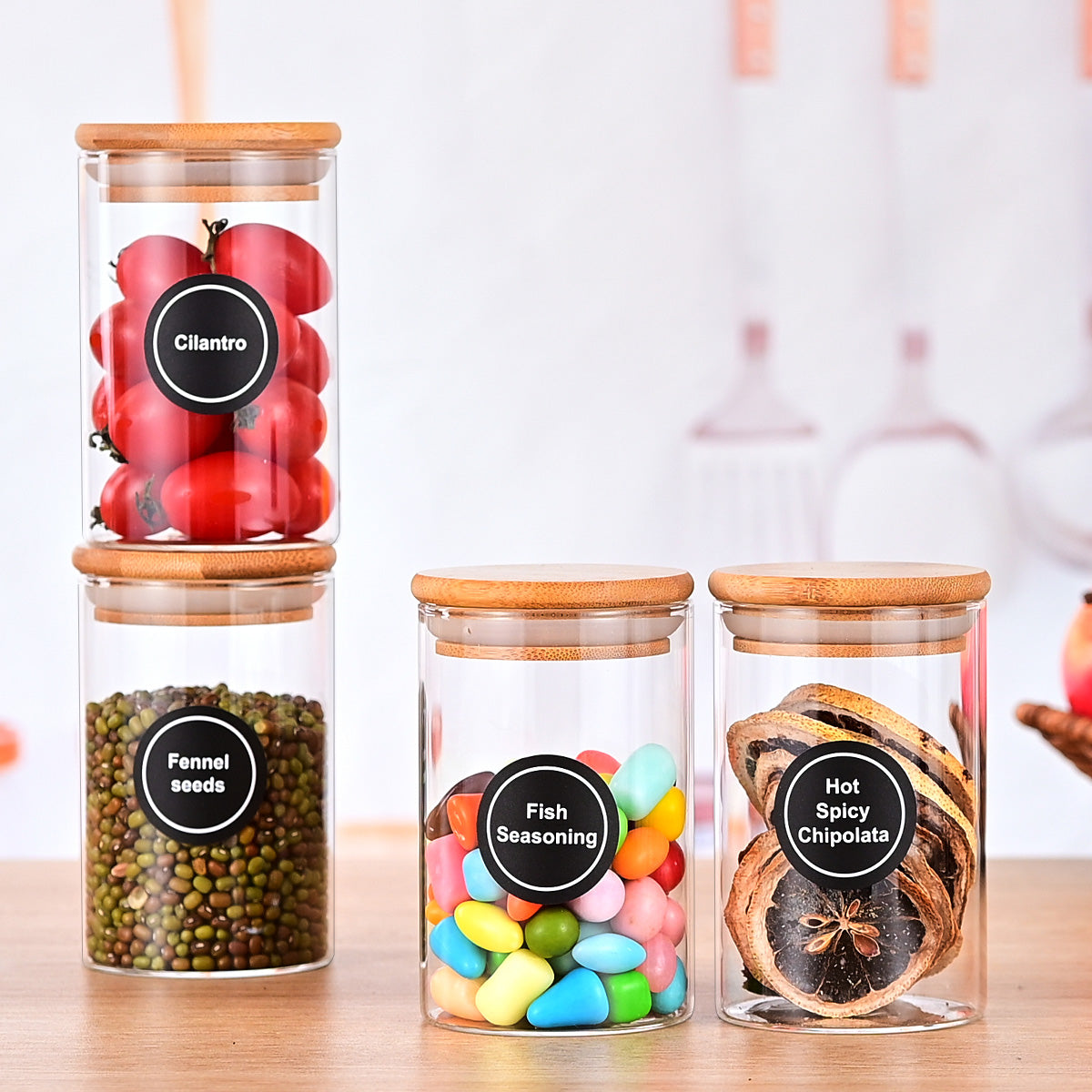 Glass Storage Bottles & Jars Set — 6 Pack
