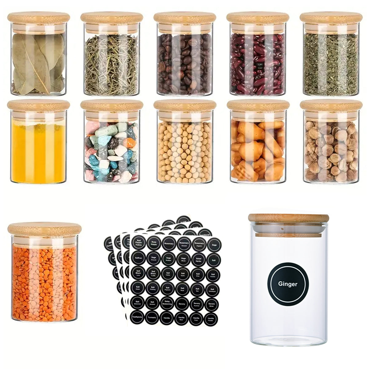 Glass Storage Bottles & Jars Set — 6 Pack