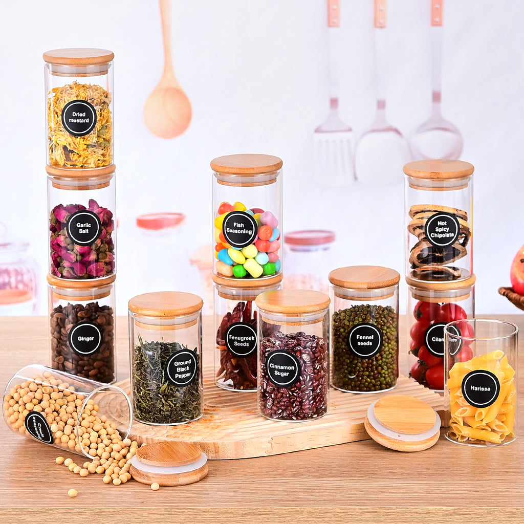 Glass Storage Bottles & Jars Set — 6 Pack