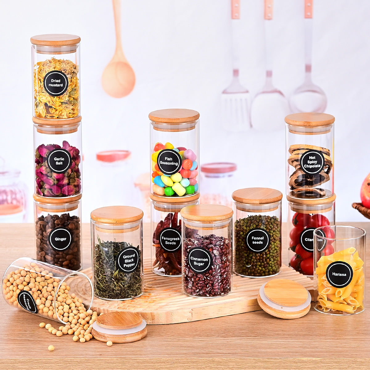 Glass Storage Bottles & Jars Set — 6 Pack
